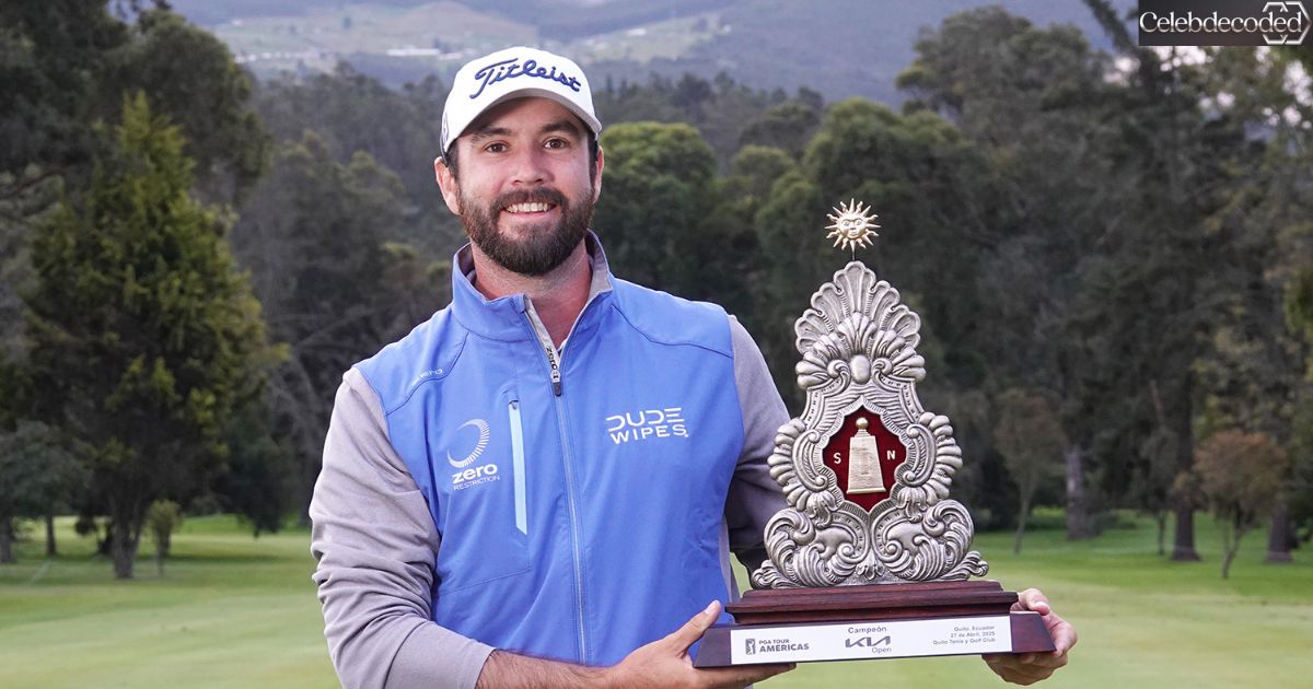 Jake Card with trophy after winning the KIA Open