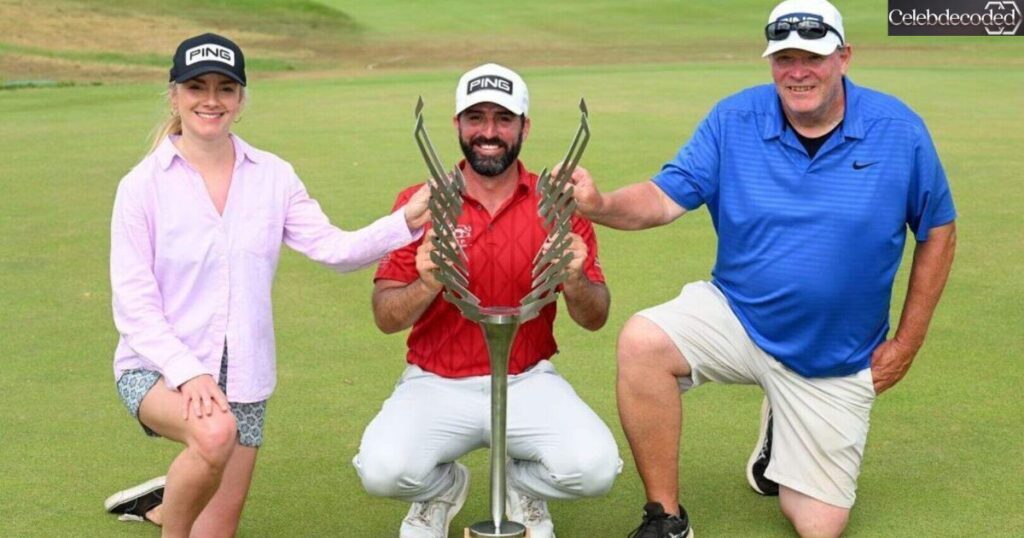 John Parry with his wife and caddy after winning AfrAsia Bank Mauritius Open 2025